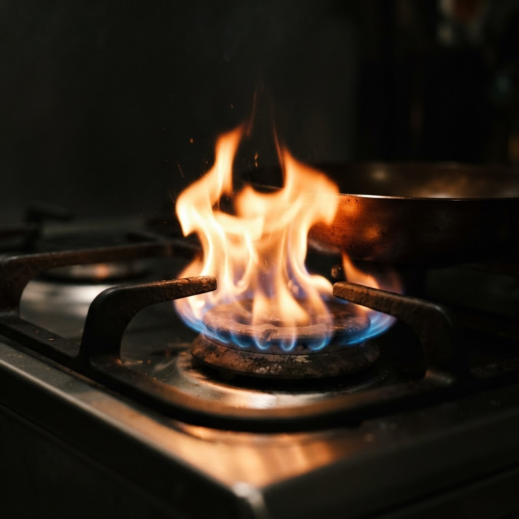 A vivid orange cooking flame